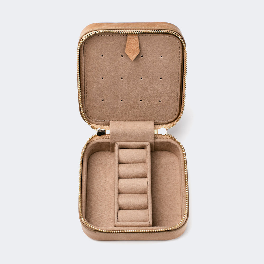 Leather Travel Jewelry Case - Beige