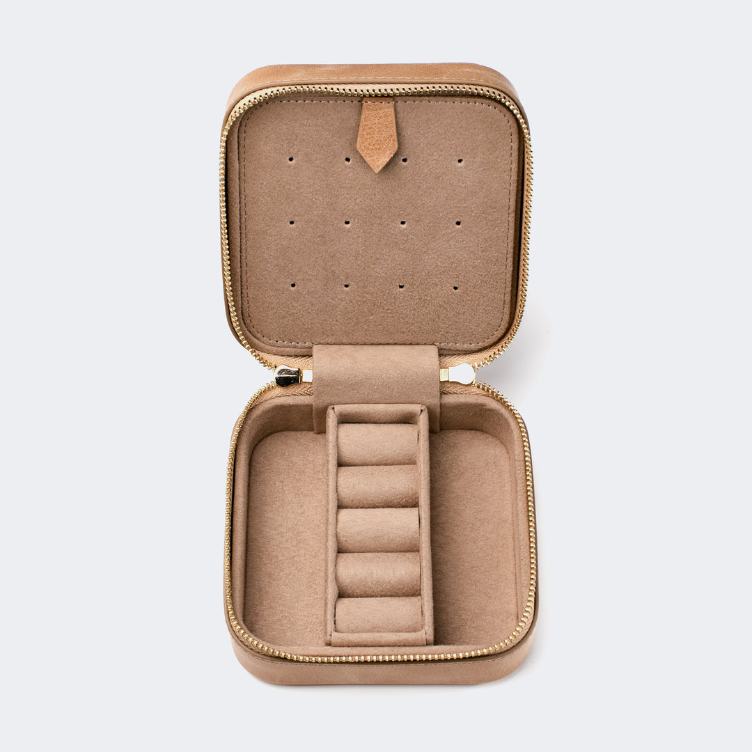 Leather Travel Jewelry Case - Beige