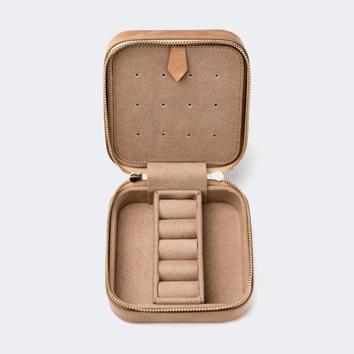 Leather Travel Jewelry Case - Beige