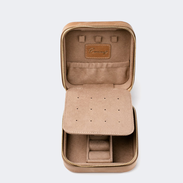 Leather Travel Jewelry Case - Beige