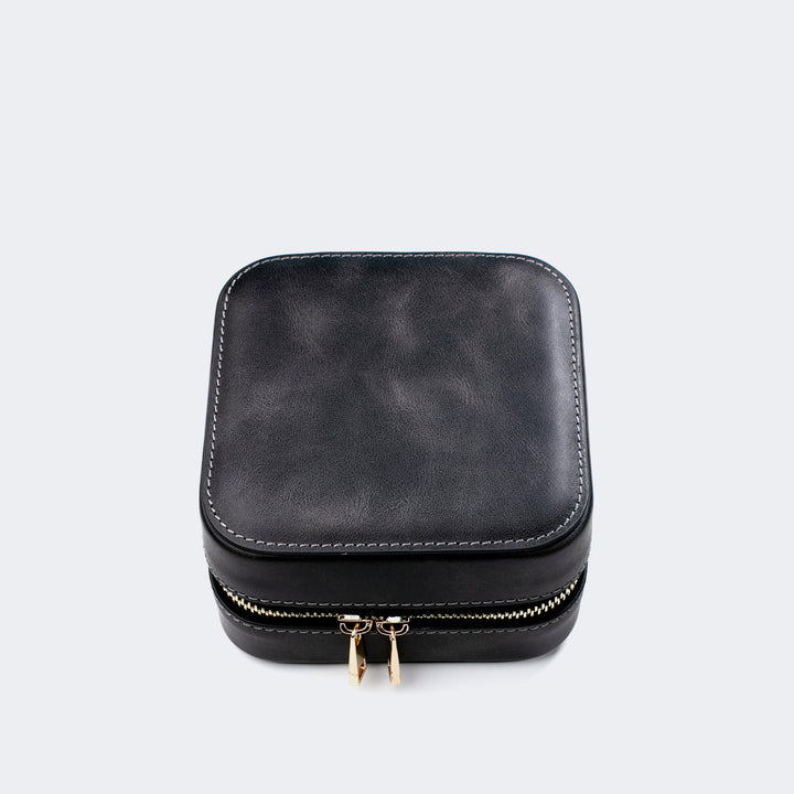 Leather Travel Jewelry Case - Coal