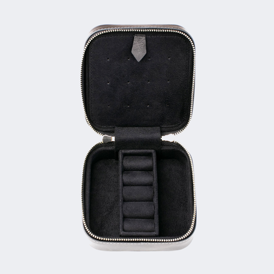 Leather Travel Jewelry Case - Coal