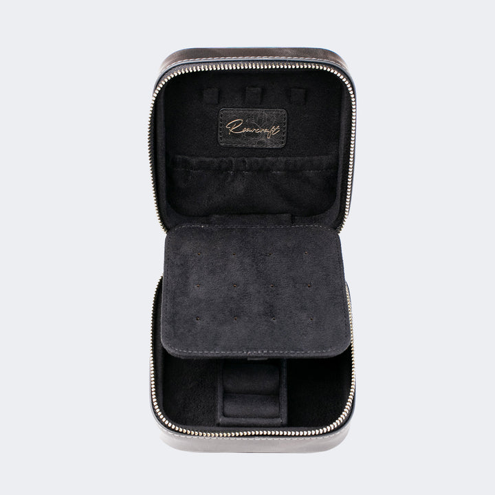 Leather Travel Jewelry Case - Coal