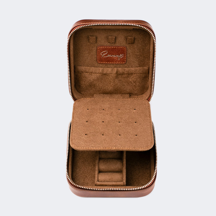 Leather Travel Jewelry Case - Tobacco