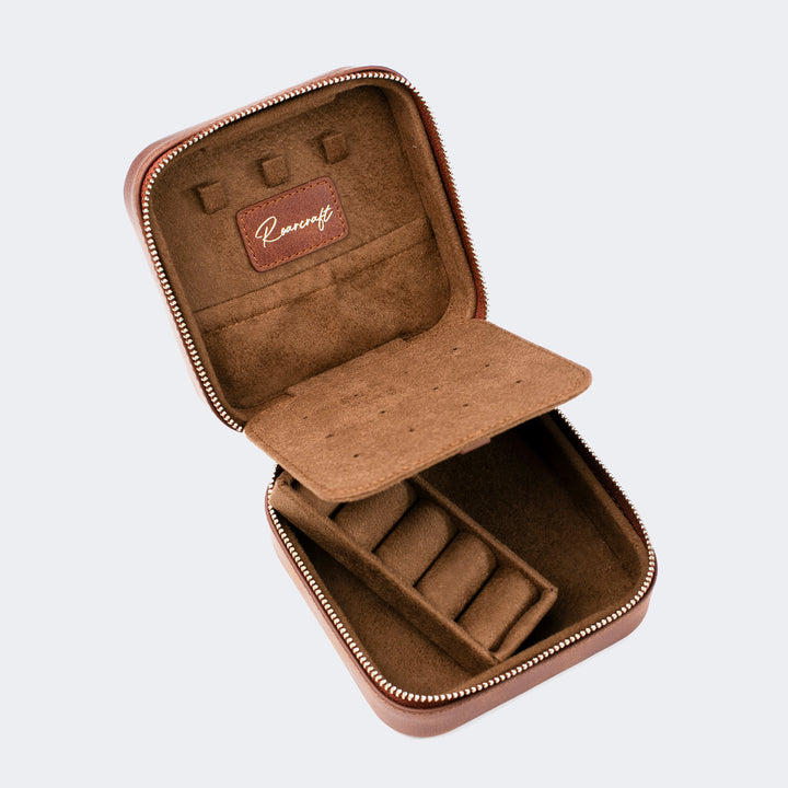 Leather Travel Jewelry Case - Tobacco