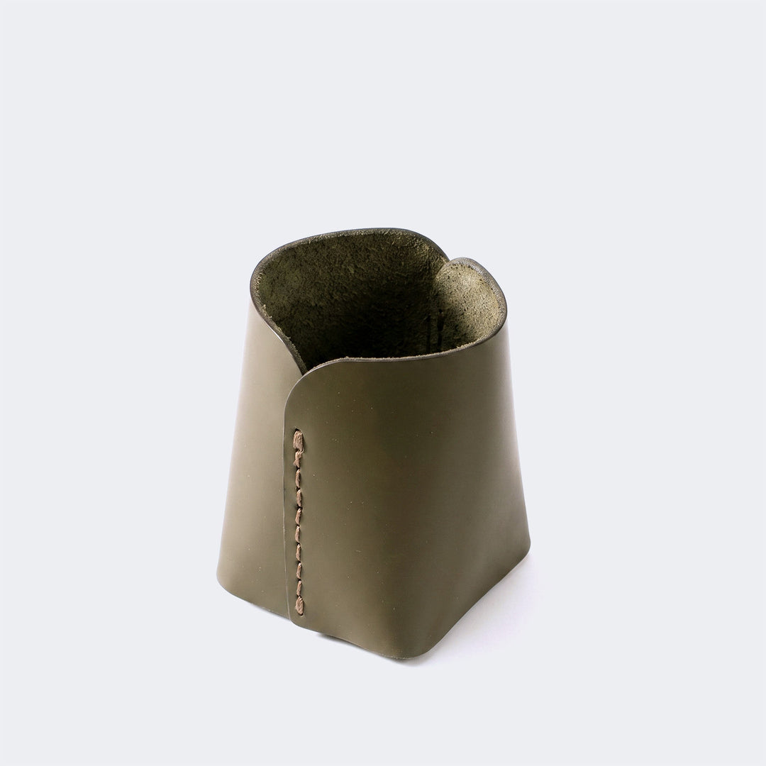 Leather Pen Holder Pot Olive