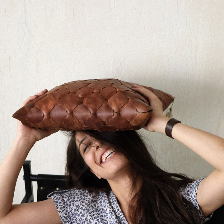 Knitted Leather Throw Pillow