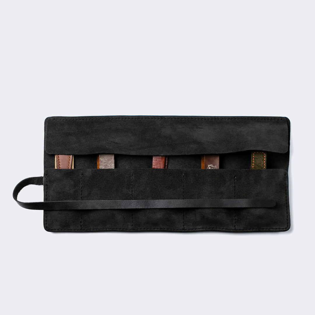 Leather Travel Watch Roll Coal 