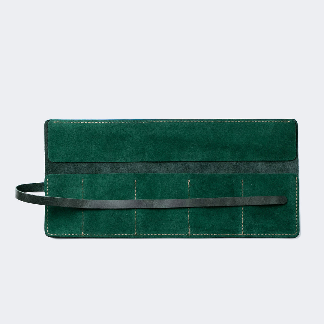 Leather Travel Watch Roll Emerald