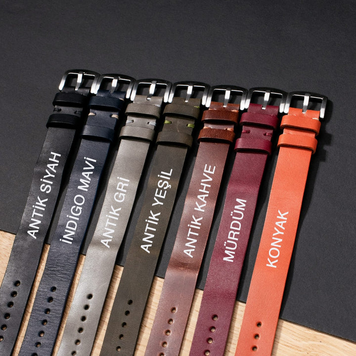 Military Style Leather Watch Strap - Indigo Blue