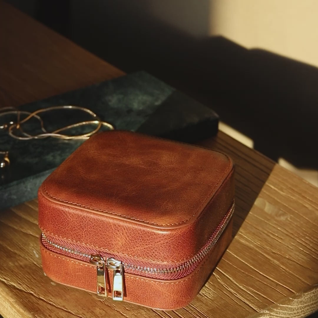 Leather Travel Jewelry Case - Blue