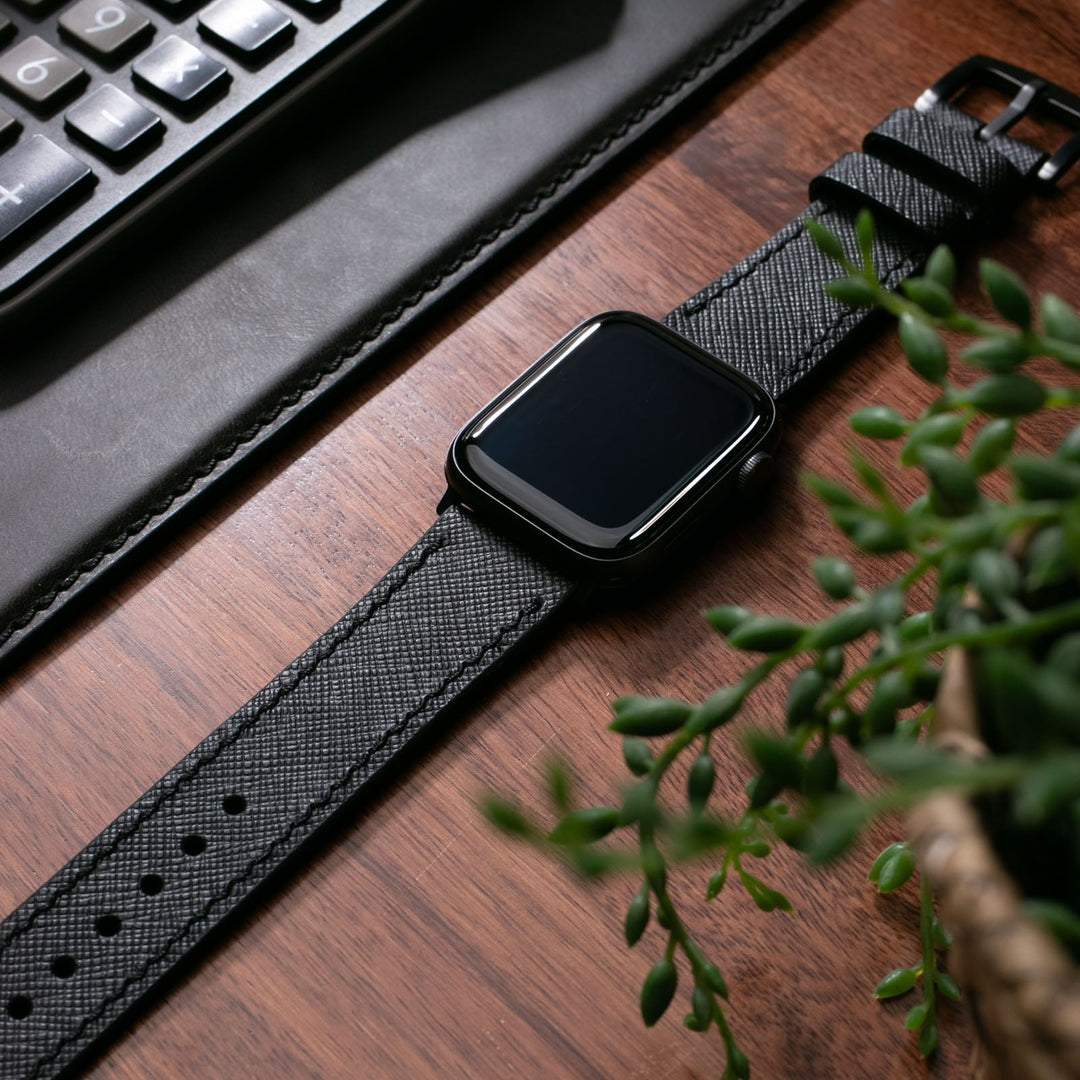 Custom Made Apple Watch Strap - Piano Black Saffiano