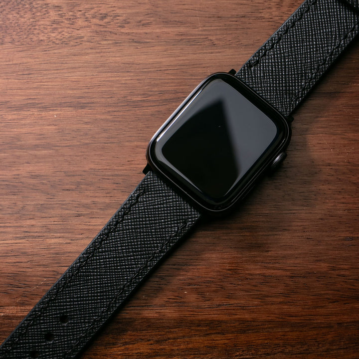 Custom Made Leather Watch Strap - Piano Black Saffiano