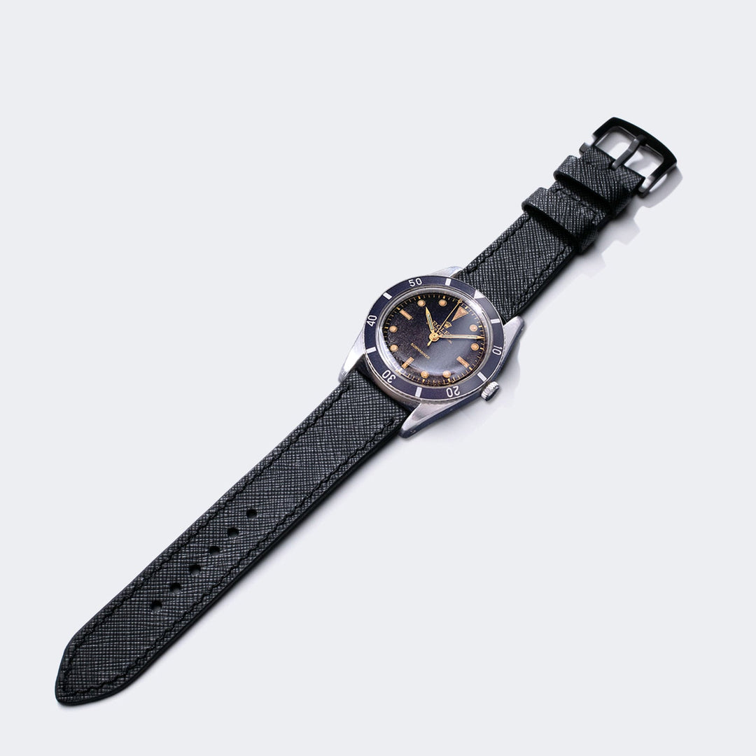Custom Made Leather Watch Strap - Piano Black Saffiano