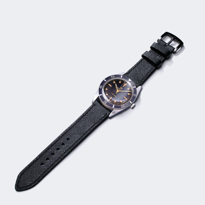 Custom Made Leather Watch Strap - Piano Black Saffiano