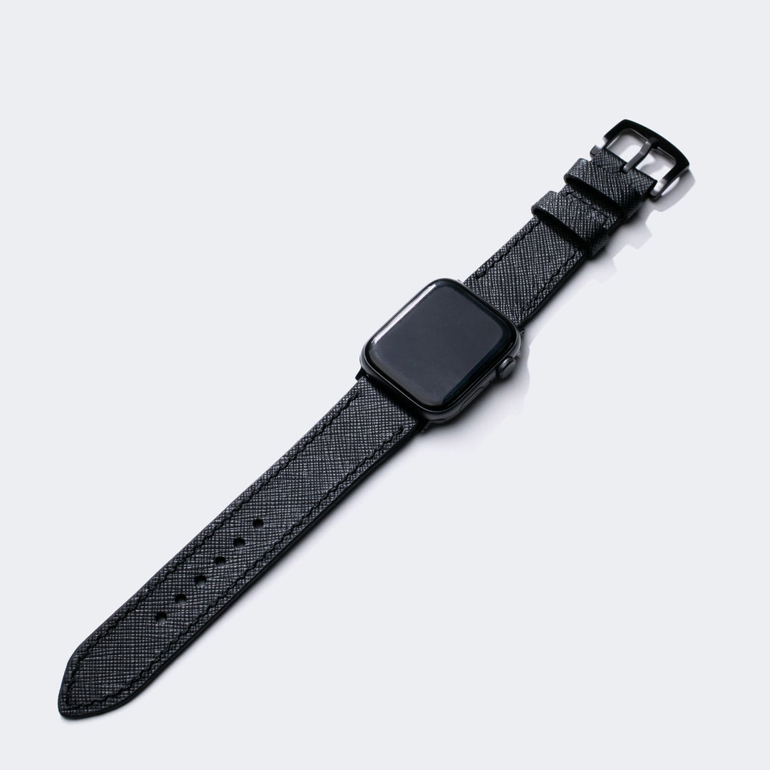 Custom Made Apple Watch Strap - Piano Black Saffiano