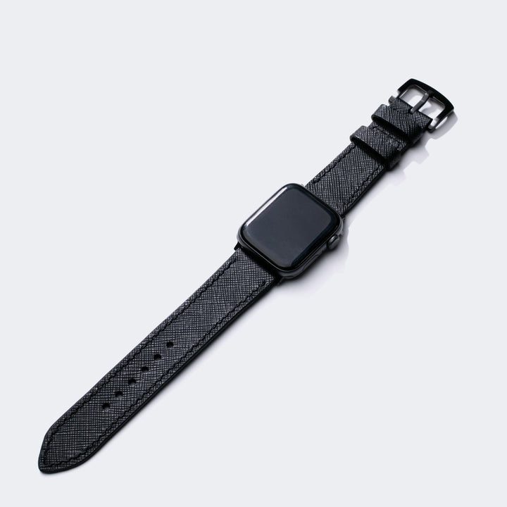 Custom Made Apple Watch Strap - Piano Black Saffiano