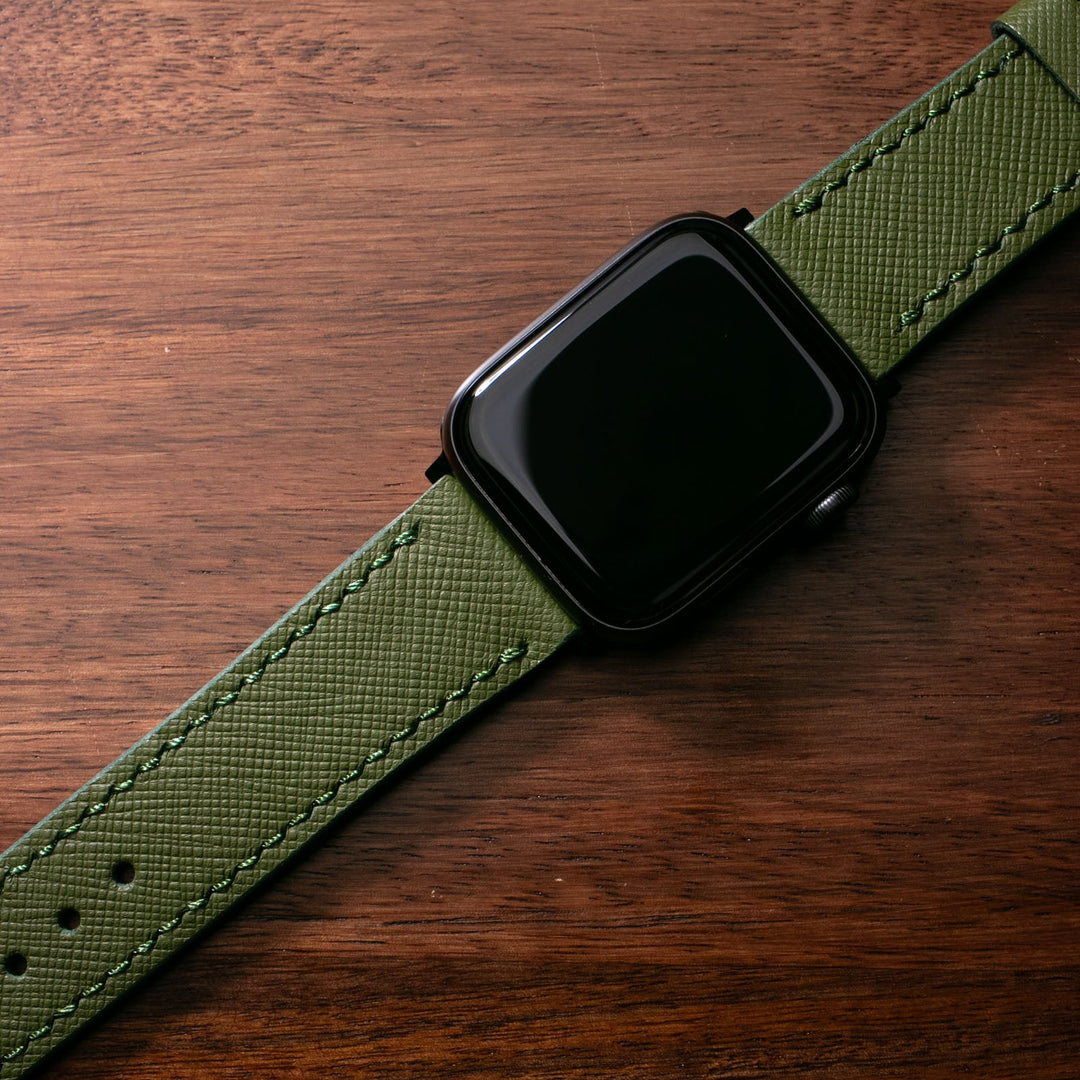 Custom Made Leather Watch Strap - Army Green Saffiano