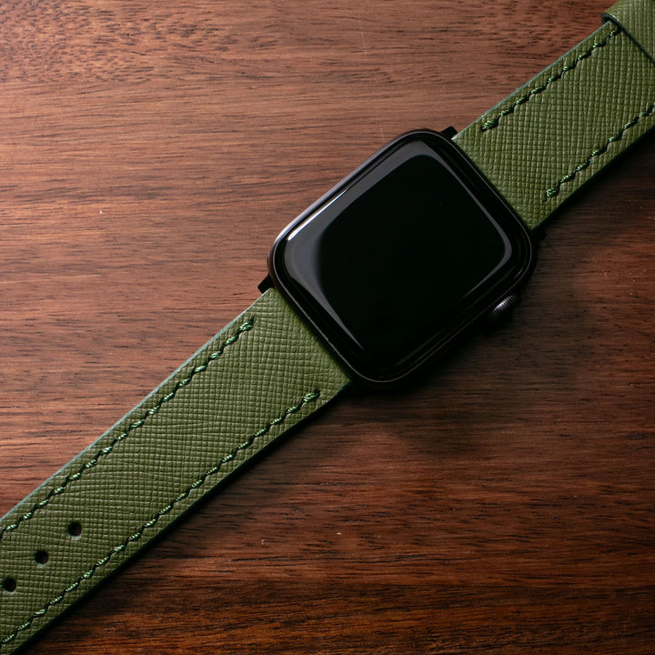 Custom Made Leather Watch Strap - Army Green Saffiano