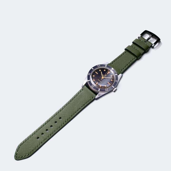 Custom Made Leather Watch Strap - Army Green Saffiano