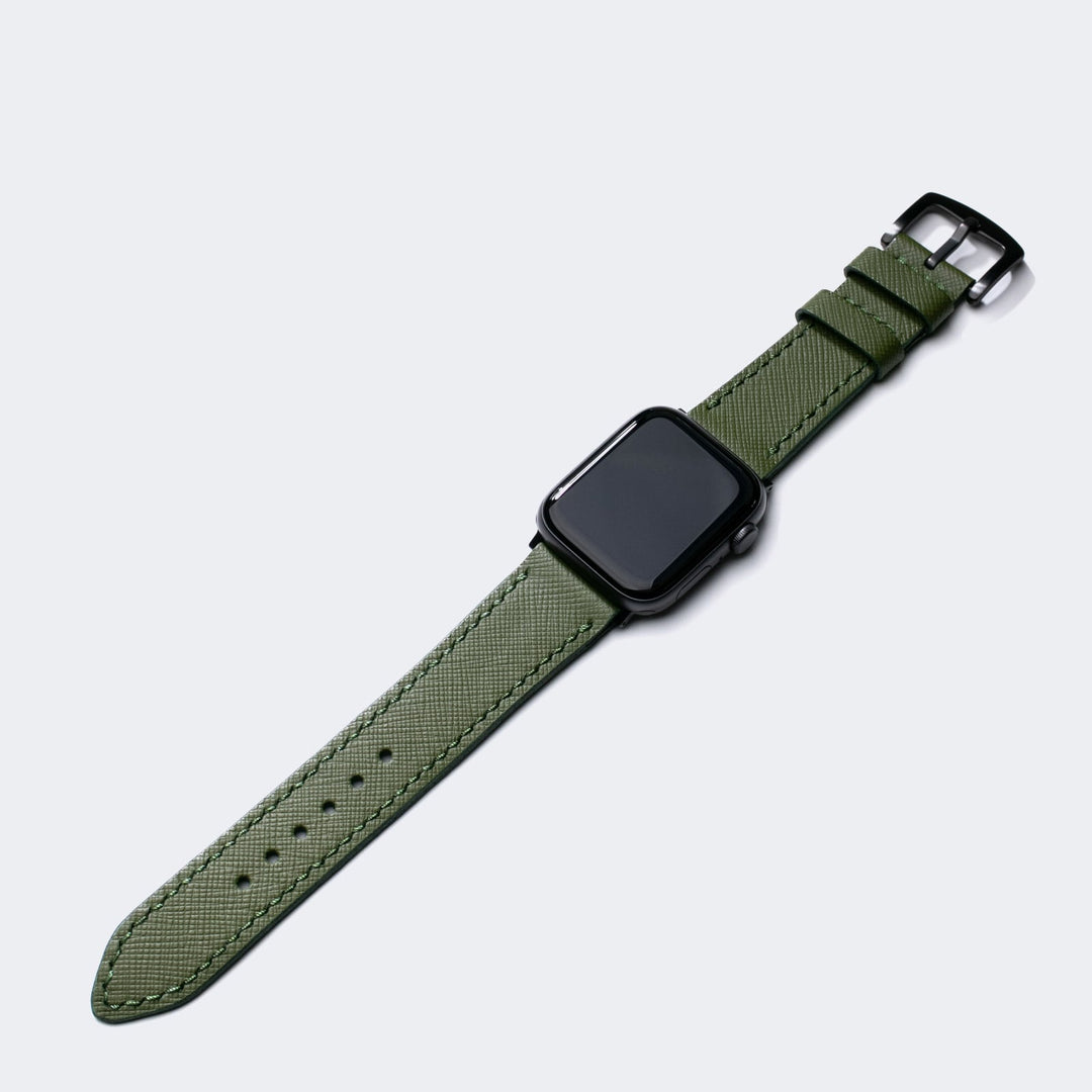 Custom Made Apple Watch Strap - Army Green Saffiano