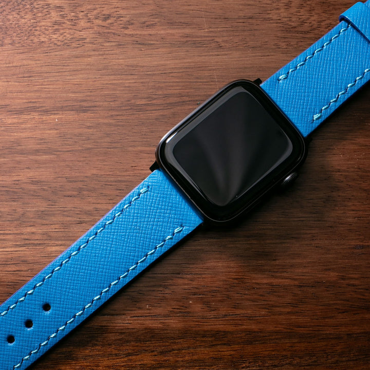 Custom Made Leather Watch Strap - Azure Blue Saffiano