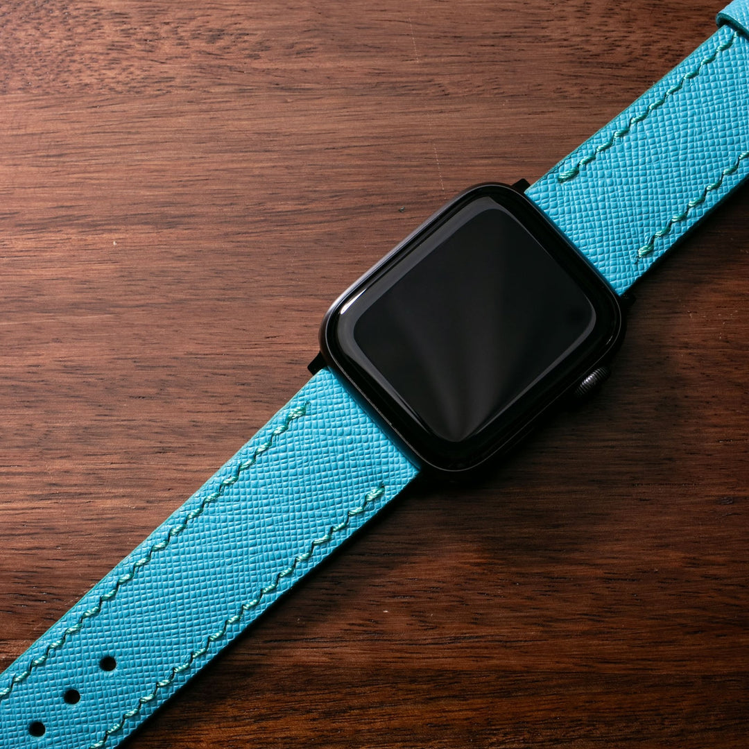 Custom Made Apple Watch Strap - Olympic Blue Saffiano
