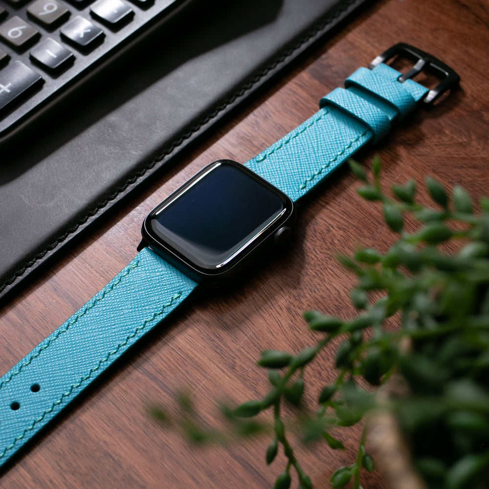 Custom Made Apple Watch Strap - Olympic Blue Saffiano