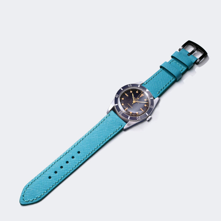 Custom Made Leather Watch Strap - Olympic Blue Saffiano