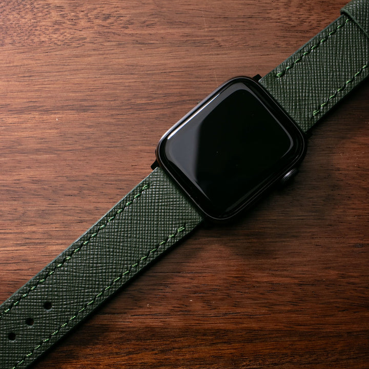 Custom Made Apple Watch Strap - Dark Green Saffiano