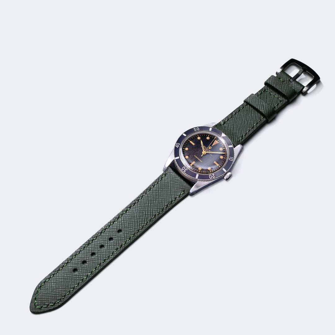 Custom Made Leather Watch Strap - Dark Green Saffiano