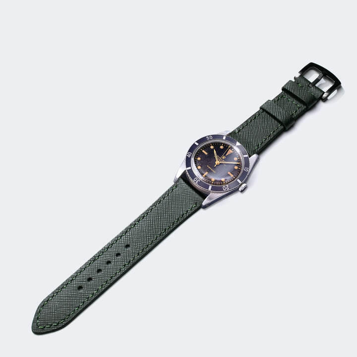 Custom Made Leather Watch Strap - Dark Green Saffiano