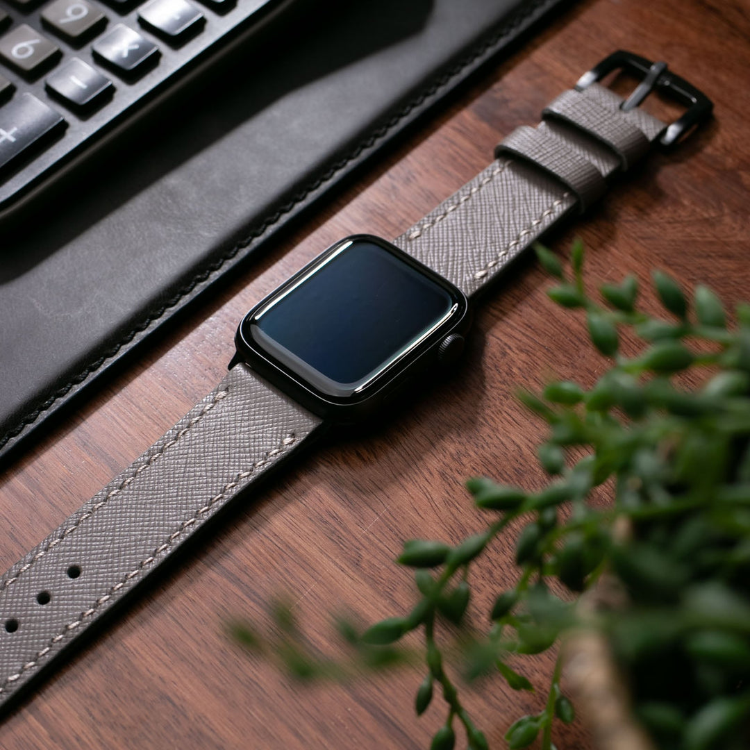 Custom Made Apple Watch Strap - Ash Gray Saffiano