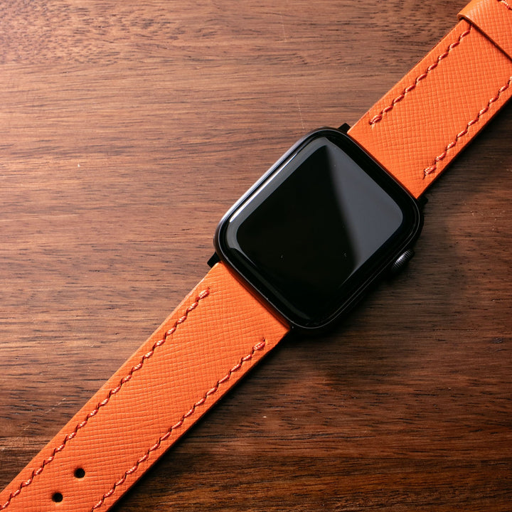 Custom Made Leather Watch Strap - Orange Saffiano