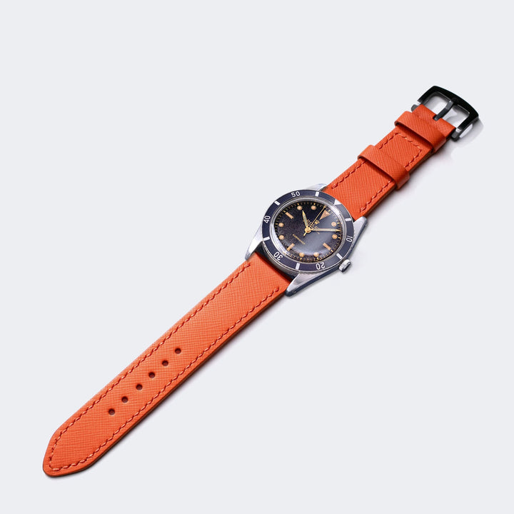 Custom Made Leather Watch Strap - Orange Saffiano