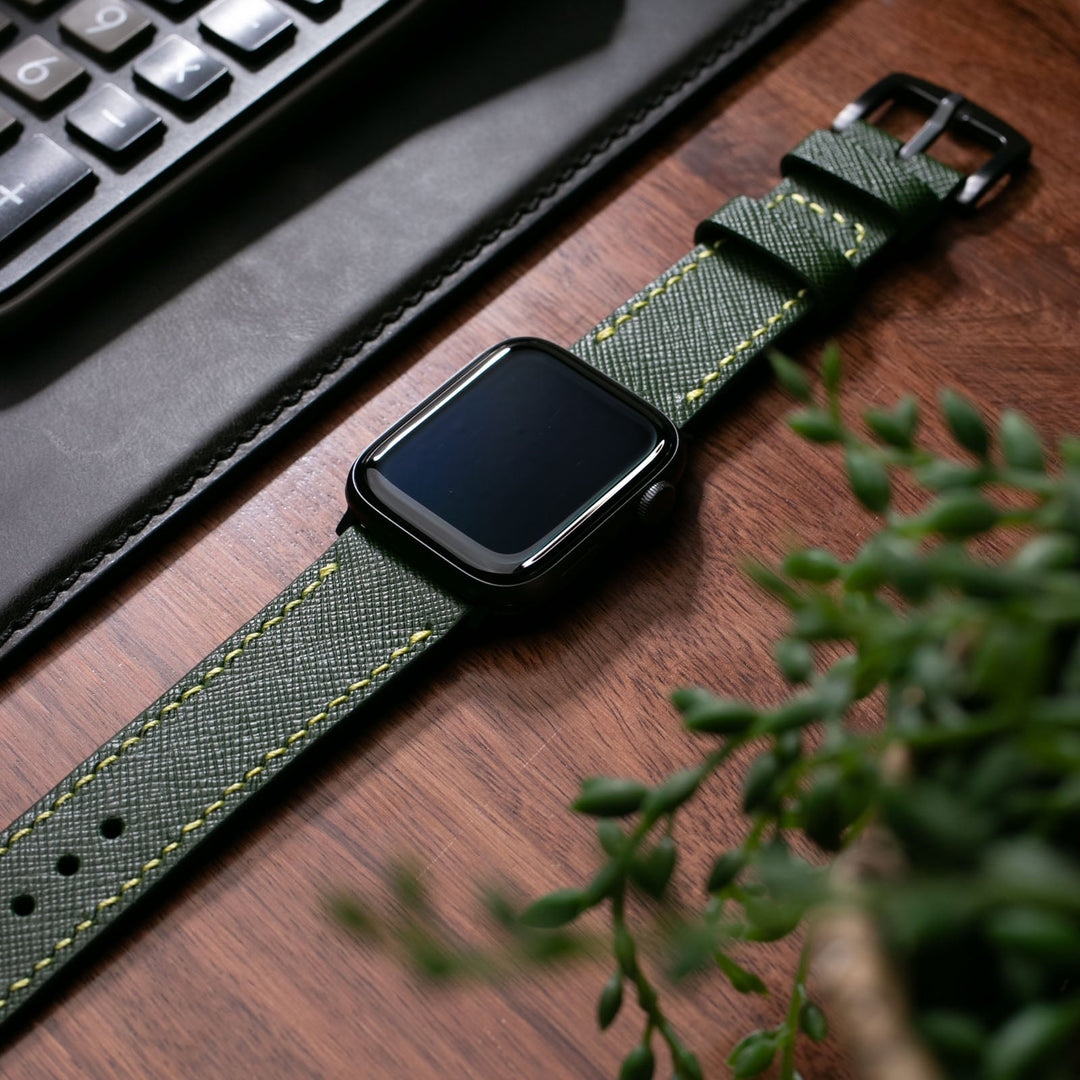 Custom Made Apple Watch Strap - Forest Green Saffiano