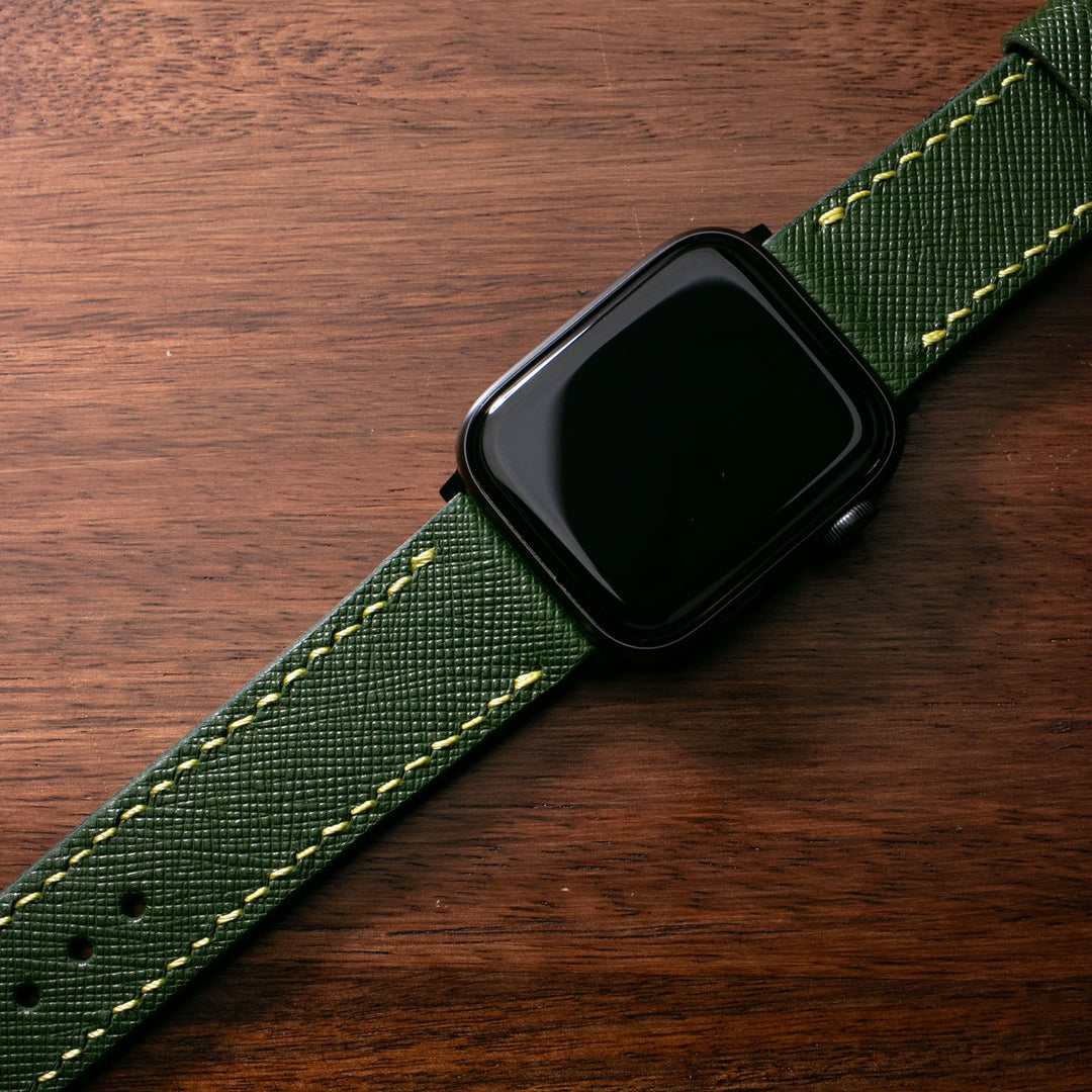 Custom Made Leather Watch Strap - Forest Green Saffiano