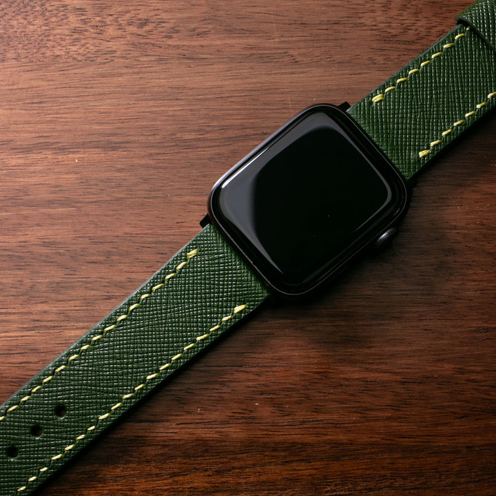 Custom Made Apple Watch Strap - Forest Green Saffiano