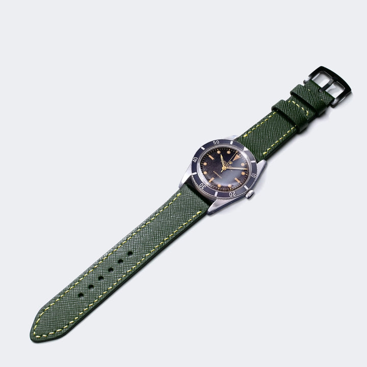 Custom Made Leather Watch Strap - Forest Green Saffiano
