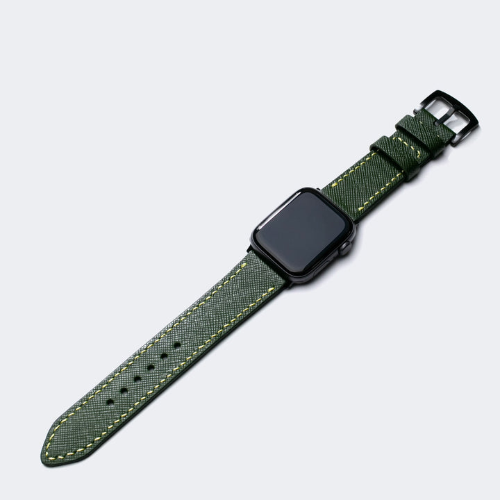 Custom Made Apple Watch Strap - Forest Green Saffiano