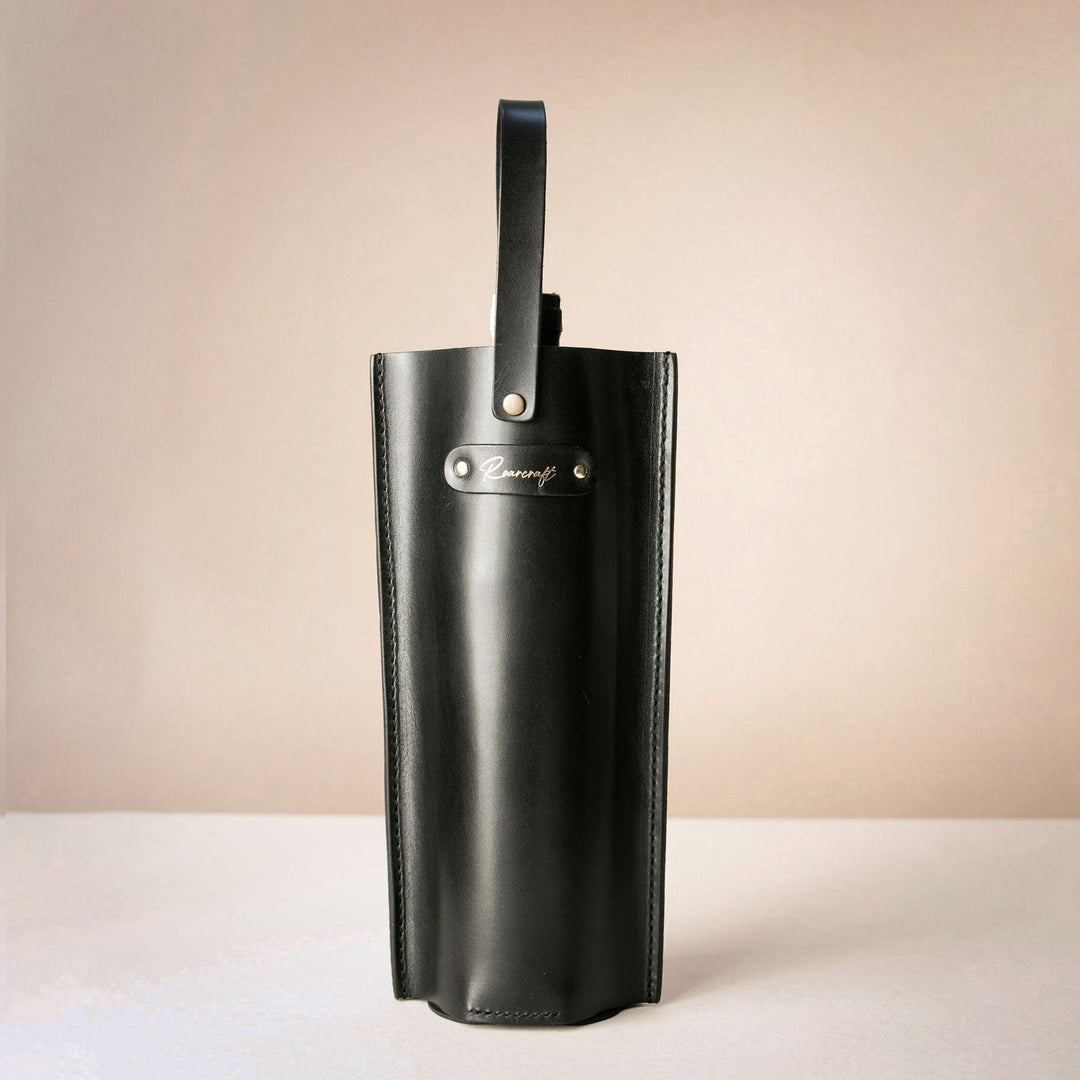Leather Wine Bottle Carrier Black