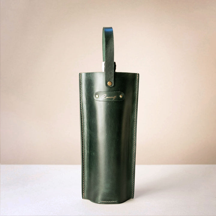 Leather Wine Bottle Carrier Green