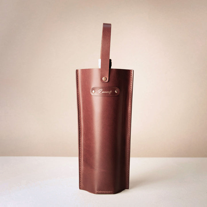 Leather Wine Bottle Carrier Brown 