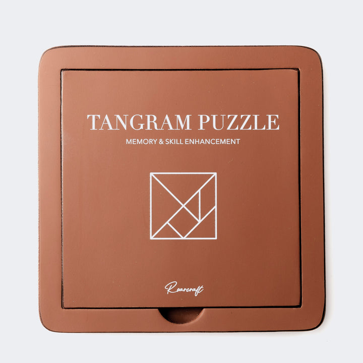 Leather Tangram Puzzle Set Brown