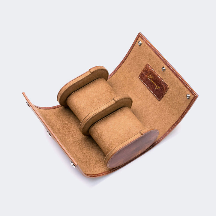 Watch Case - 2 Watches Tobacco Leather Roll