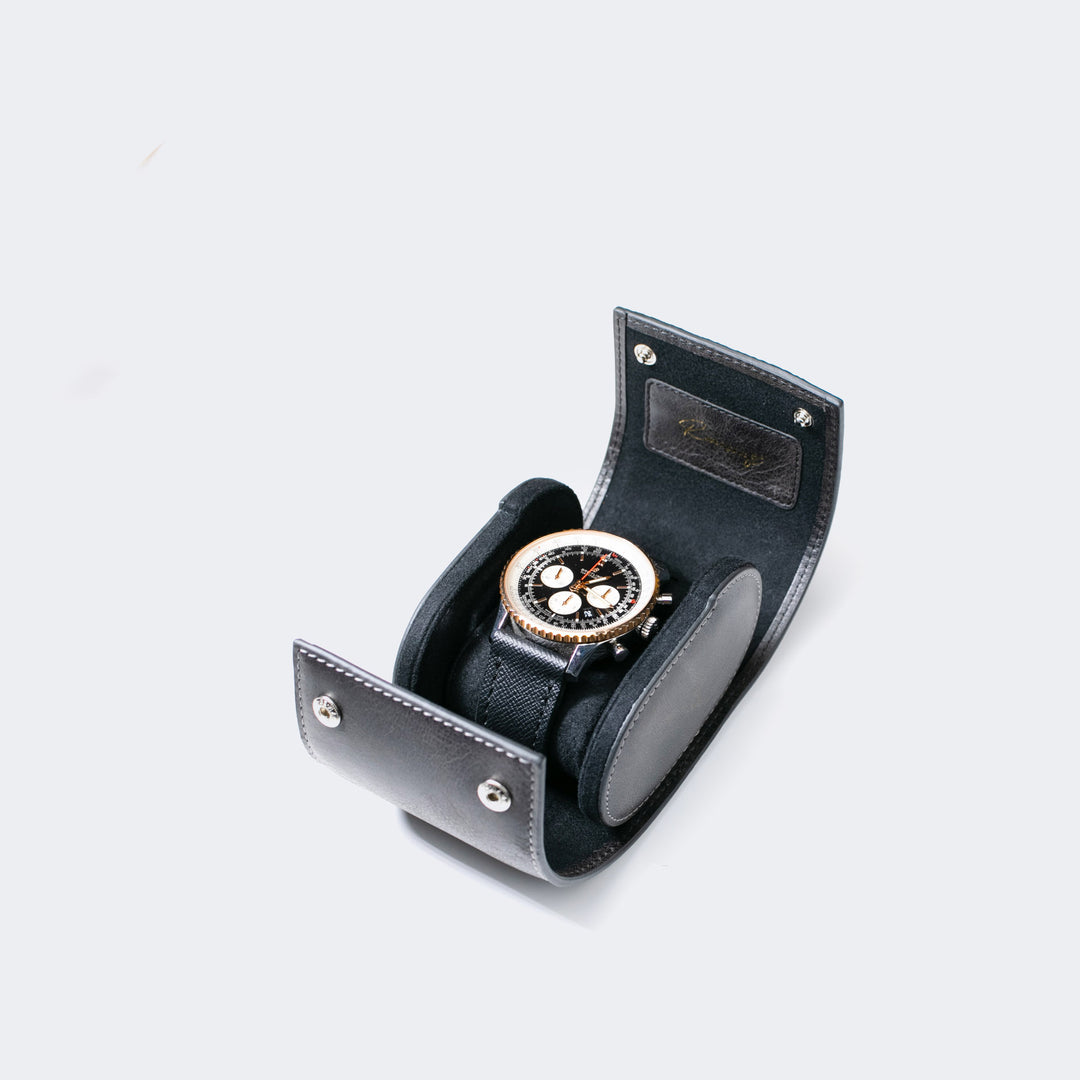 Watch Case - 1 Watch Coal Leather Roll