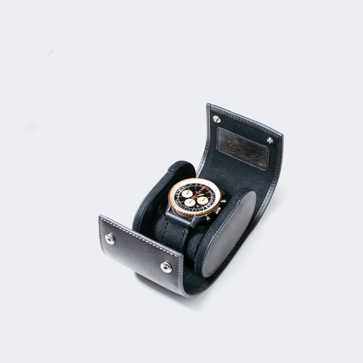 Watch Case - 1 Watch Coal Leather Roll