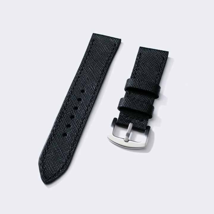 Custom Made Leather Watch Strap - Piano Black Saffiano