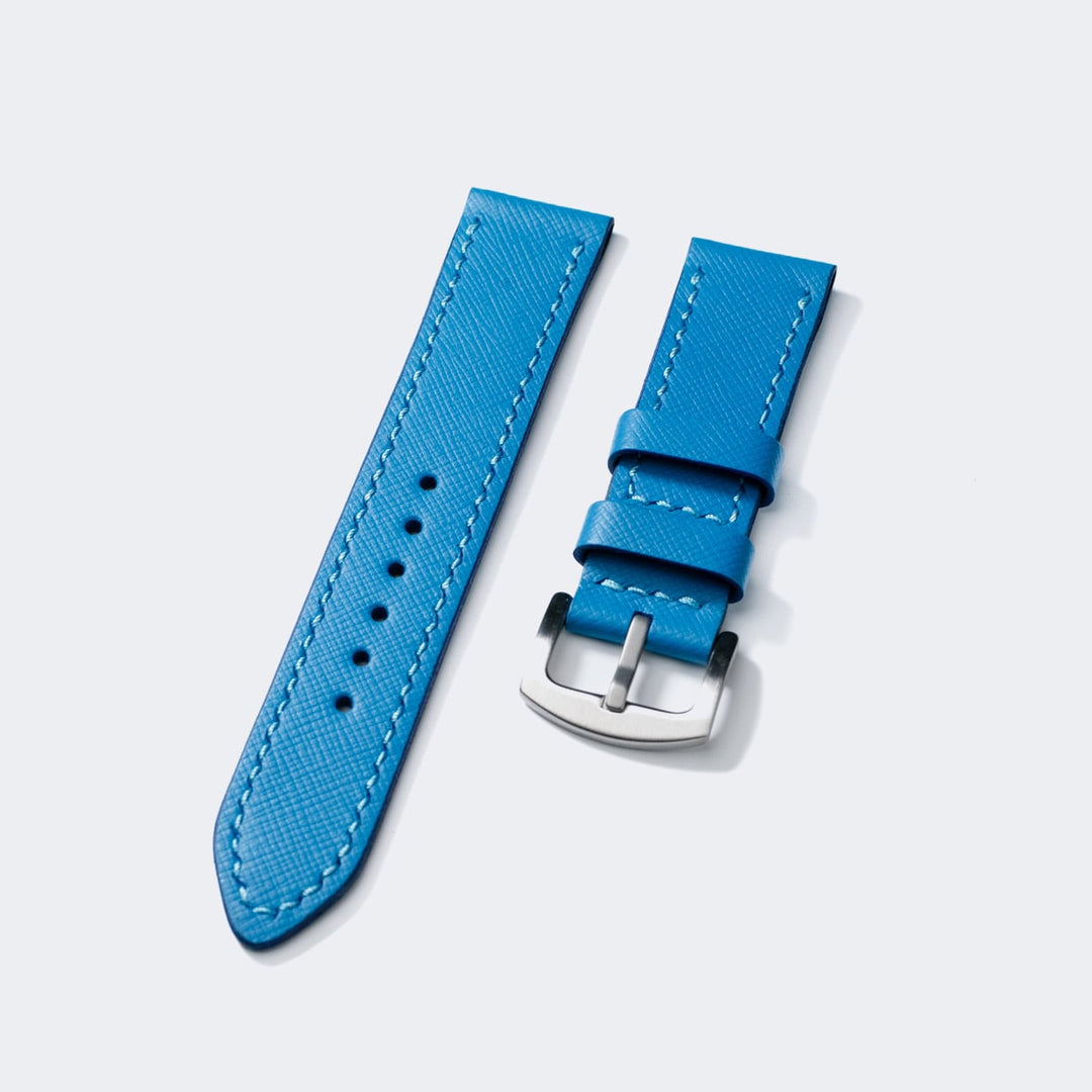 Custom Made Leather Watch Strap - Azure Blue Saffiano