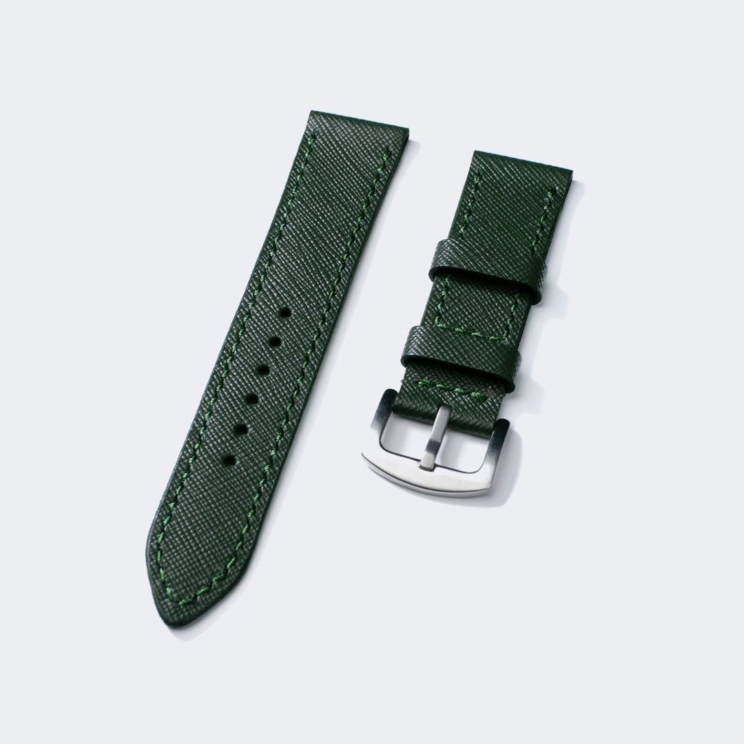 Custom Made Leather Watch Strap - Dark Green Saffiano